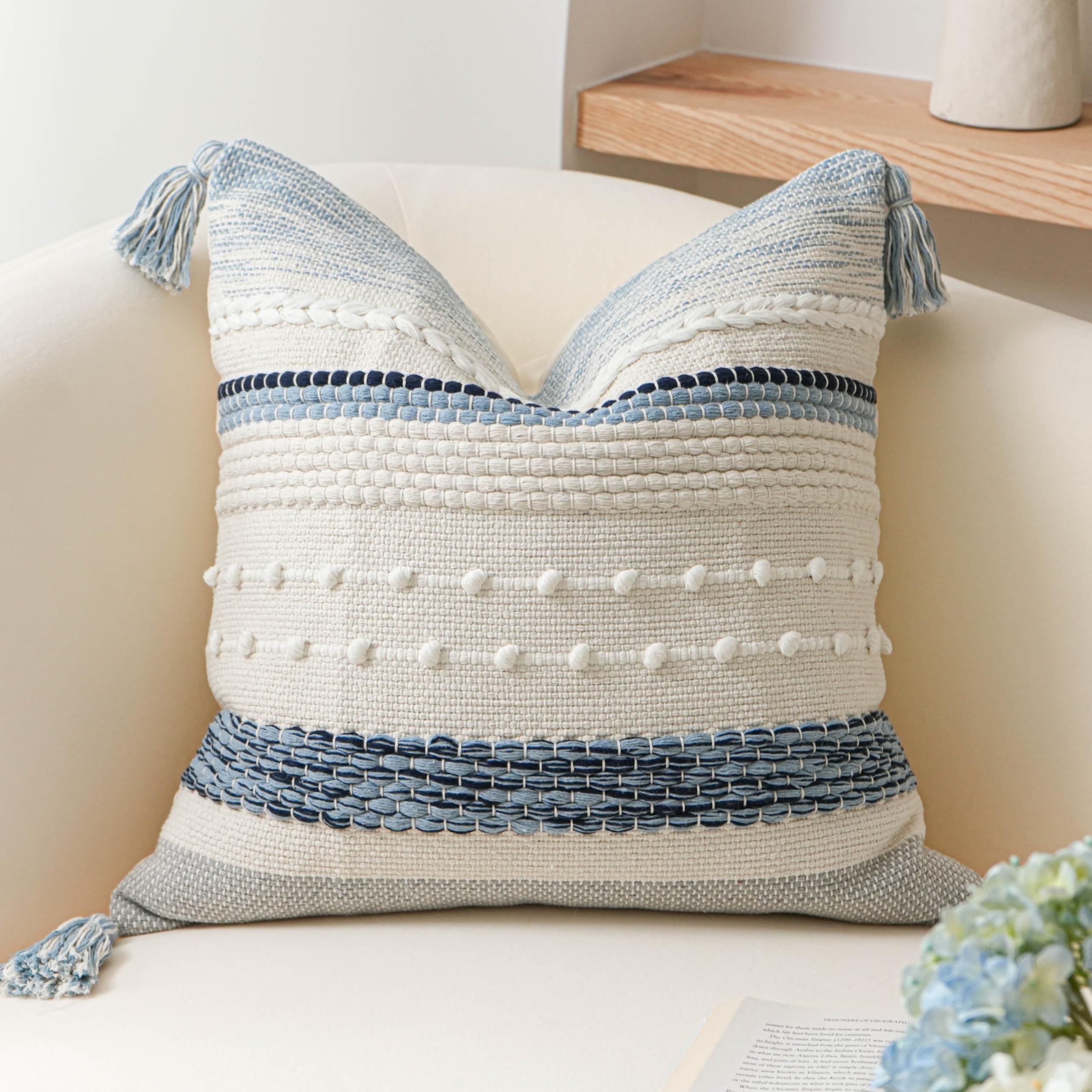 Amazon.com: BlissBlush Coastal Blue Boho Decorative Throw Pillow